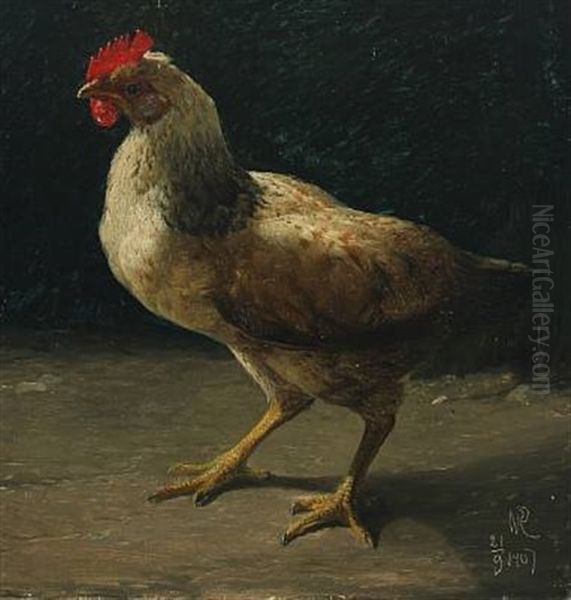 A Hen Oil Painting by Niels Peter Rasmussen