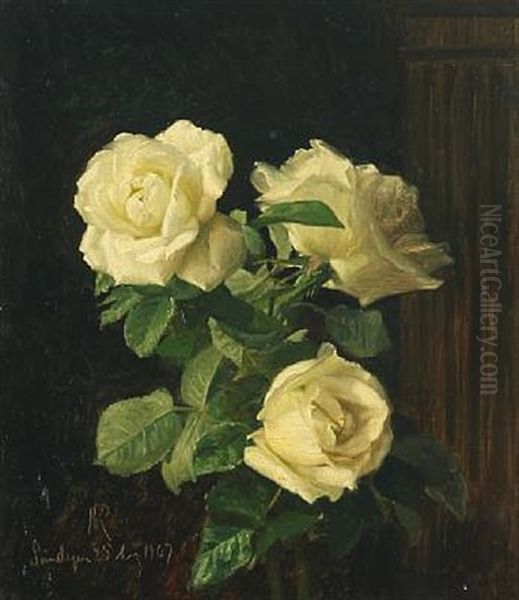 White Roses Oil Painting by Niels Peter Rasmussen