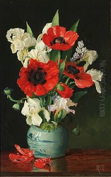 Still Life With Flowers In A Vase Oil Painting by Niels Peter Rasmussen