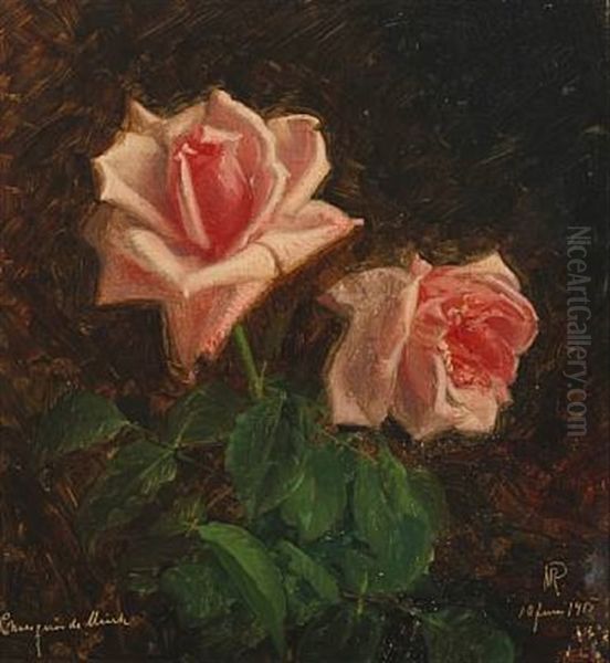 Pink Roses Oil Painting by Niels Peter Rasmussen