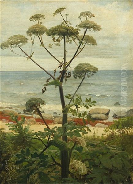 Landscape With View Over The Sea Oil Painting by Niels Peter Rasmussen