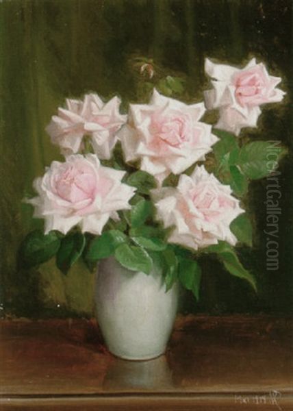 Lyserode Roser I En Vase Oil Painting by Niels Peter Rasmussen