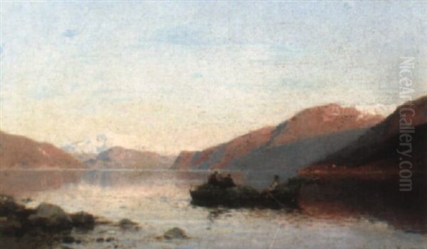 Fishing The Fjord Oil Painting by Niels Peter Rasmussen