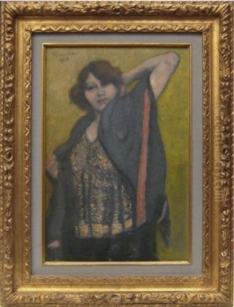 Jeune Femme Au Schall, Le Bras Gauche Releve Oil Painting by Armand Rassenfosse