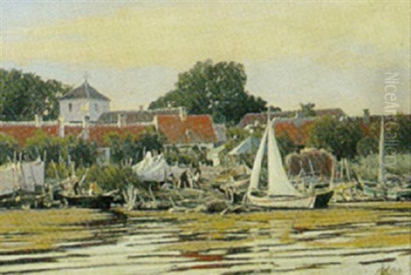 Sceneri Fra Et Fiskerleje Oil Painting by Lars Soren Jensen Rastrup