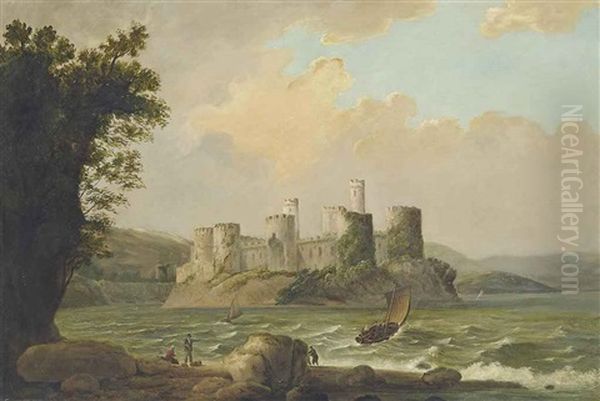 A View Of Conwy Castle, North Wales Oil Painting by John Rathbone