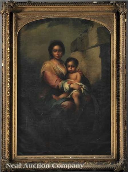 Madonna And Child (in The Style Of Bartoleme Murillo) Oil Painting by John Rathbone