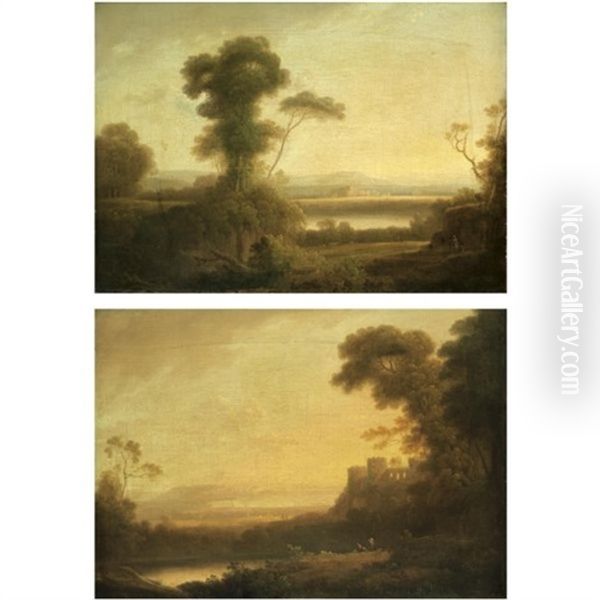 Landscapes Near Naples (pair) Oil Painting by John Rathbone