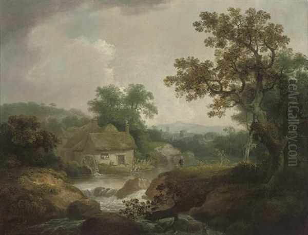 A Wooded River Landscape (cumberland?) Oil Painting by John Rathbone