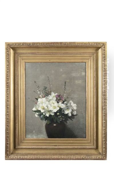 Christmas Roses And Other Flowers In A Vase Oil Painting by Willem Rathjens