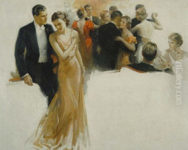 Couple Stepping Away From Crowded Dance Floor Oil Painting by Walter G. Ratterman