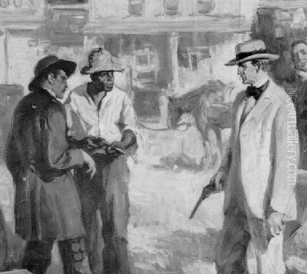 Standing Men In Street With Guns: Bad Men, Worse Manners Oil Painting by Walter G. Ratterman