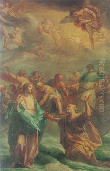 Christ And Peter On The Water Oil Painting by Carlo Giuseppe Ratti