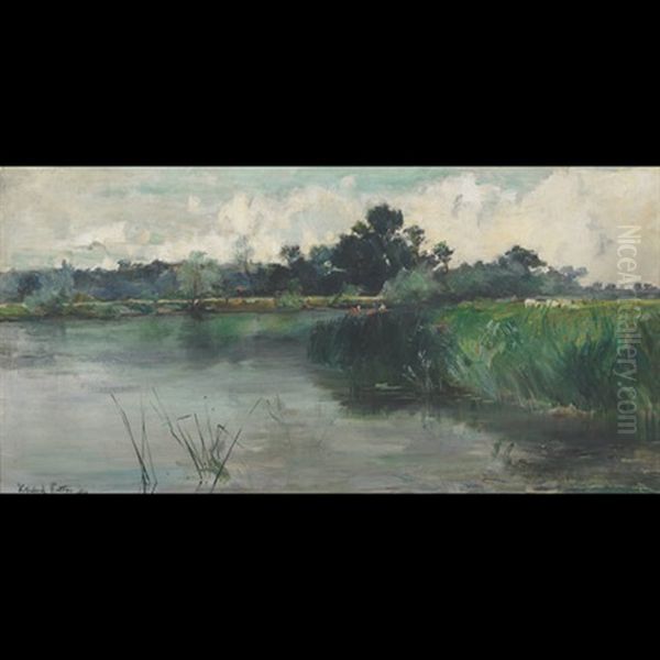 Punters Along A River Bank Oil Painting by Alexander Wellwood Rattray