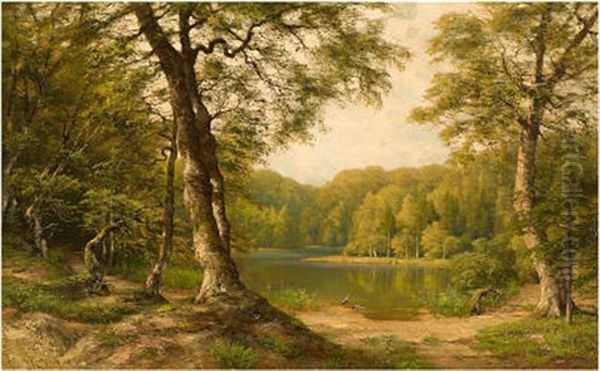 Waldsee Oil Painting by Hellmuth Raetzer