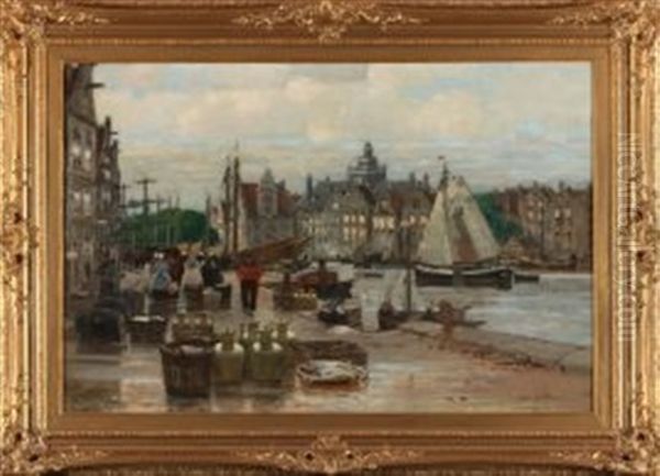 Fischmarkt An Der Schelde Oil Painting by Alexander Rau