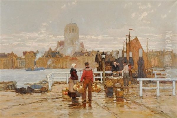 Fischmarkt Im Hafen Von Zierikzee Oil Painting by Alexander Rau