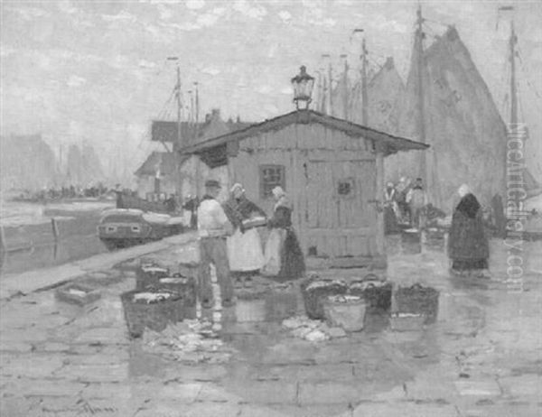 Fischmarkt Im Hafen Oil Painting by Alexander Rau