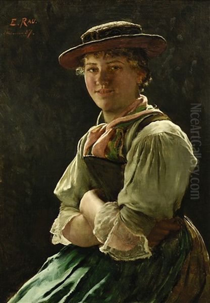 Portrait Eines Sitzenden Madchens In Tracht Oil Painting by Emil Rau