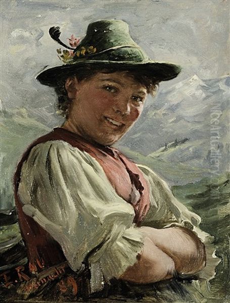 Portrait Eines Lachenden Dirndls Oil Painting by Emil Rau