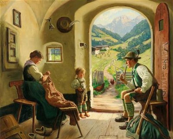 Idyllic Rural Scene Oil Painting by Emil Rau