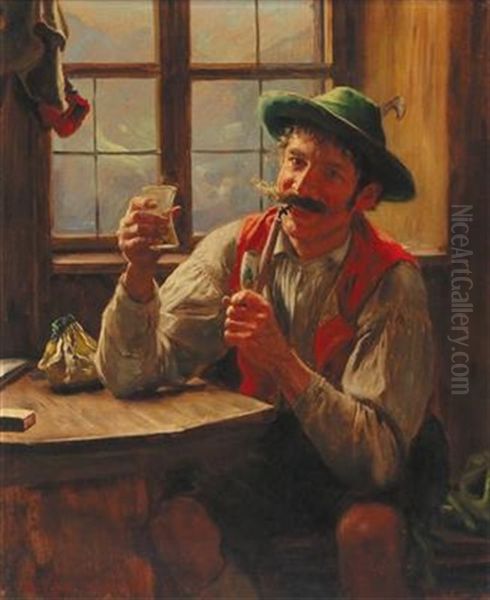 Young Farmer With Pipe Oil Painting by Emil Rau