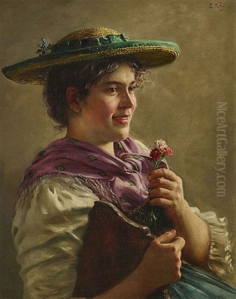 Dirndl Mit Nelken Oil Painting by Emil Rau