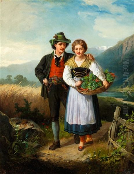 Junges Paar In Landschaft Oil Painting by Emil Rau