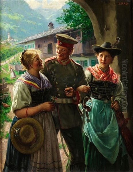 Heimkehr Des Jungen Soldaten Im Bayerischen Oberland Oil Painting by Emil Rau