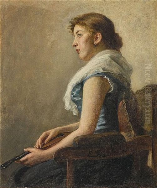 Junge Frau Mit Mandoline Oil Painting by Emil Rau