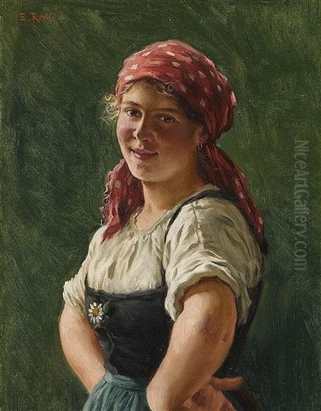 Dirndl Mit Kopftuch Oil Painting by Emil Rau