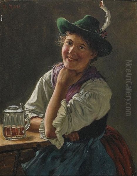 Dirndl Mit Bierkrug Oil Painting by Emil Rau