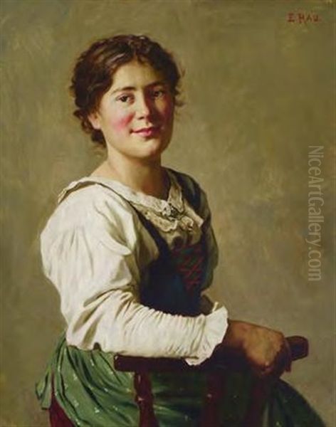 Junges Dirndl Auf Einem Stuhl Oil Painting by Emil Rau