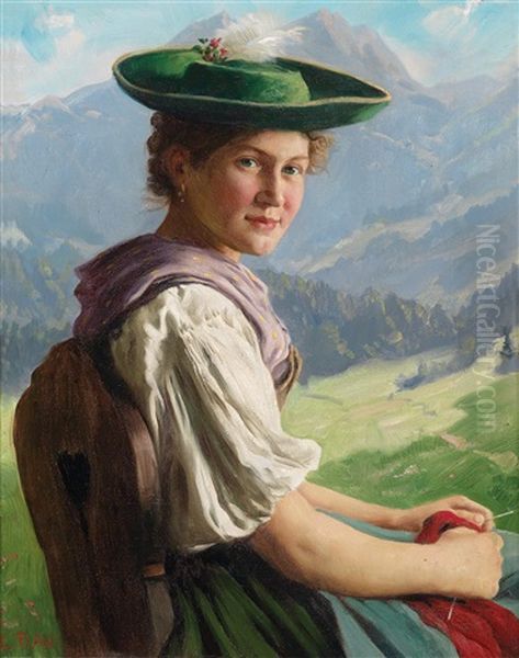 Tiroler Dirndl Oil Painting by Emil Rau