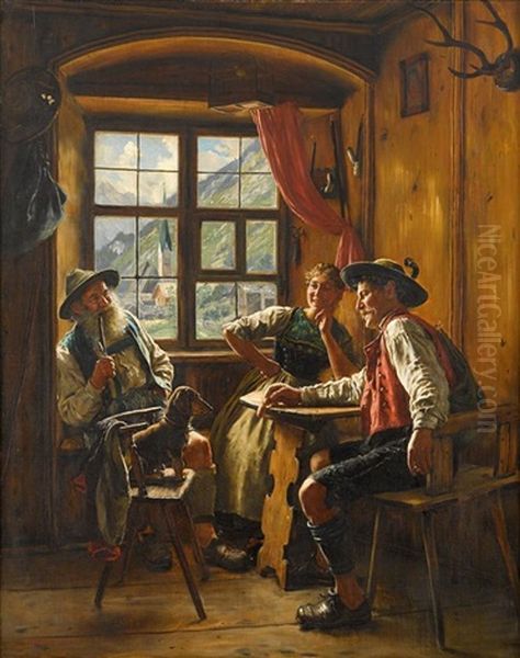 Entertained In The Tavern Oil Painting by Emil Rau