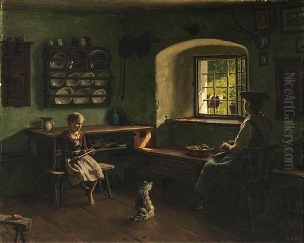 In Der Bauernstube Oil Painting by Emil Rau