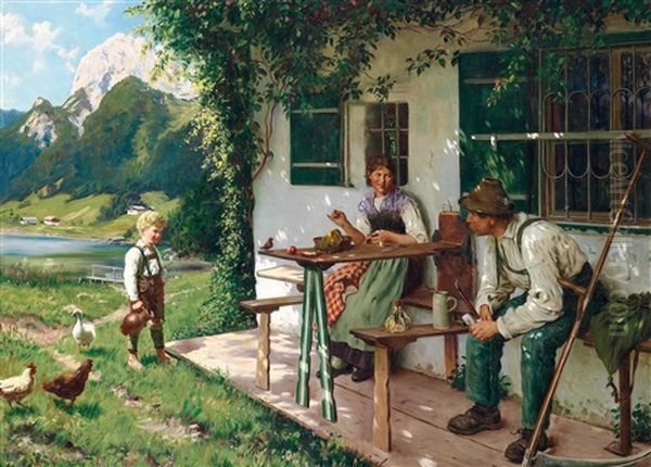 Ein Sommertag Vor Dem Haus Oil Painting by Emil Rau