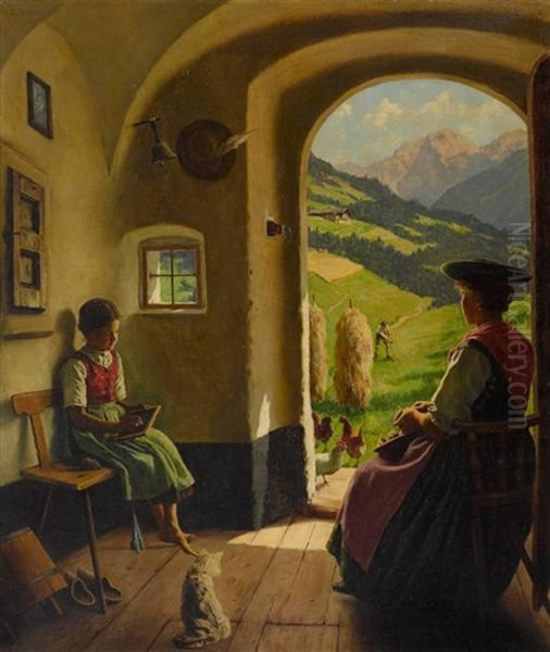 Sommernachmittag Auf Der Alm Oil Painting by Emil Rau