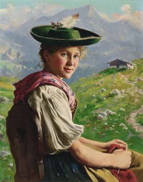 Oberbayrisches Bauerndirndl Oil Painting by Emil Rau