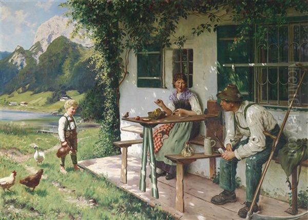 Sommertag Vor Dem Haus Oil Painting by Emil Rau