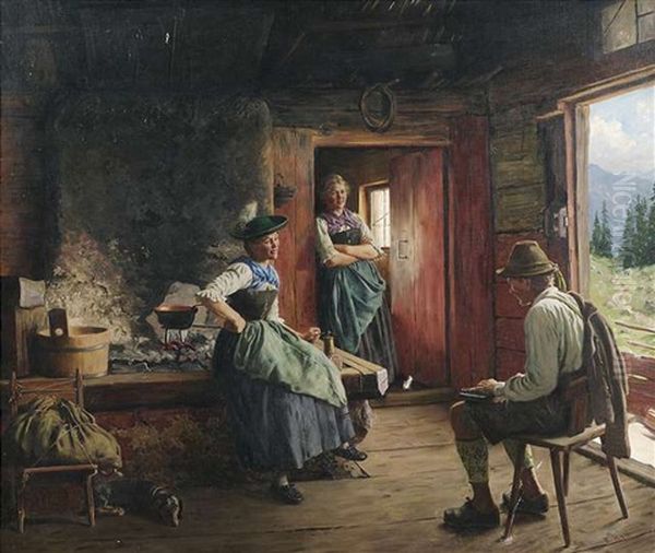 Zitherspieler Auf Der Hochalm Oil Painting by Emil Rau