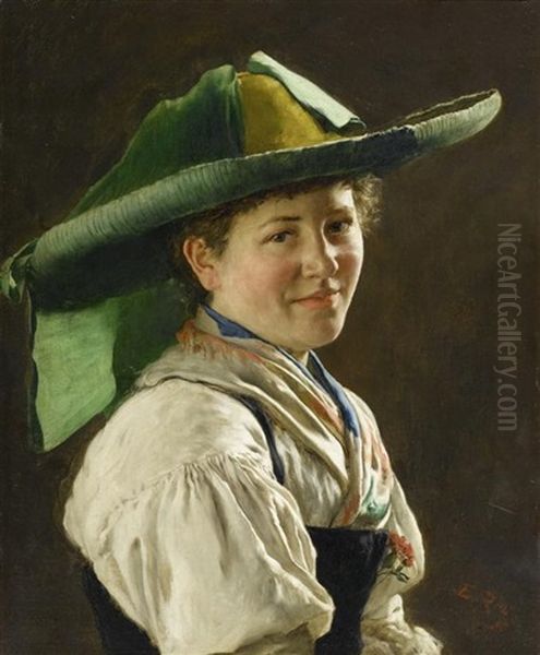 Portrait Eines Dirndls In Tracht Oil Painting by Emil Rau