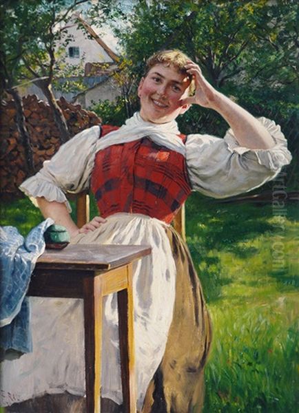 Young Girl In The Sunshine Oil Painting by Emil Rau