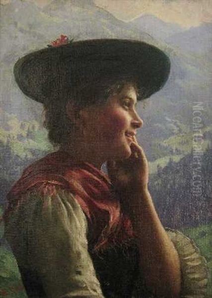 Bildnis Eines Dirndls In Tracht Oil Painting by Emil Rau