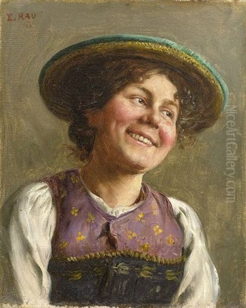 Lachelndes Madchen In Oberbayerischer Tracht Oil Painting by Emil Rau