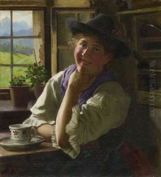 Dirndl Am Fenster by Emil Rau