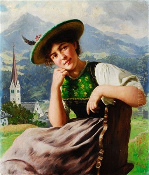 Junges Madchen In Tracht Auf Stuhl Sitzend Oil Painting by Emil Rau