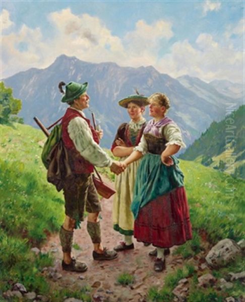 Begegnung Mit Den Jagern Oil Painting by Emil Rau