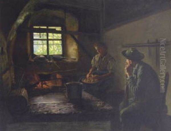 Paar In Der Bauernkuche Oil Painting by Emil Rau