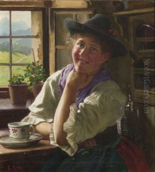 Dirndl Am Fenster by Emil Rau